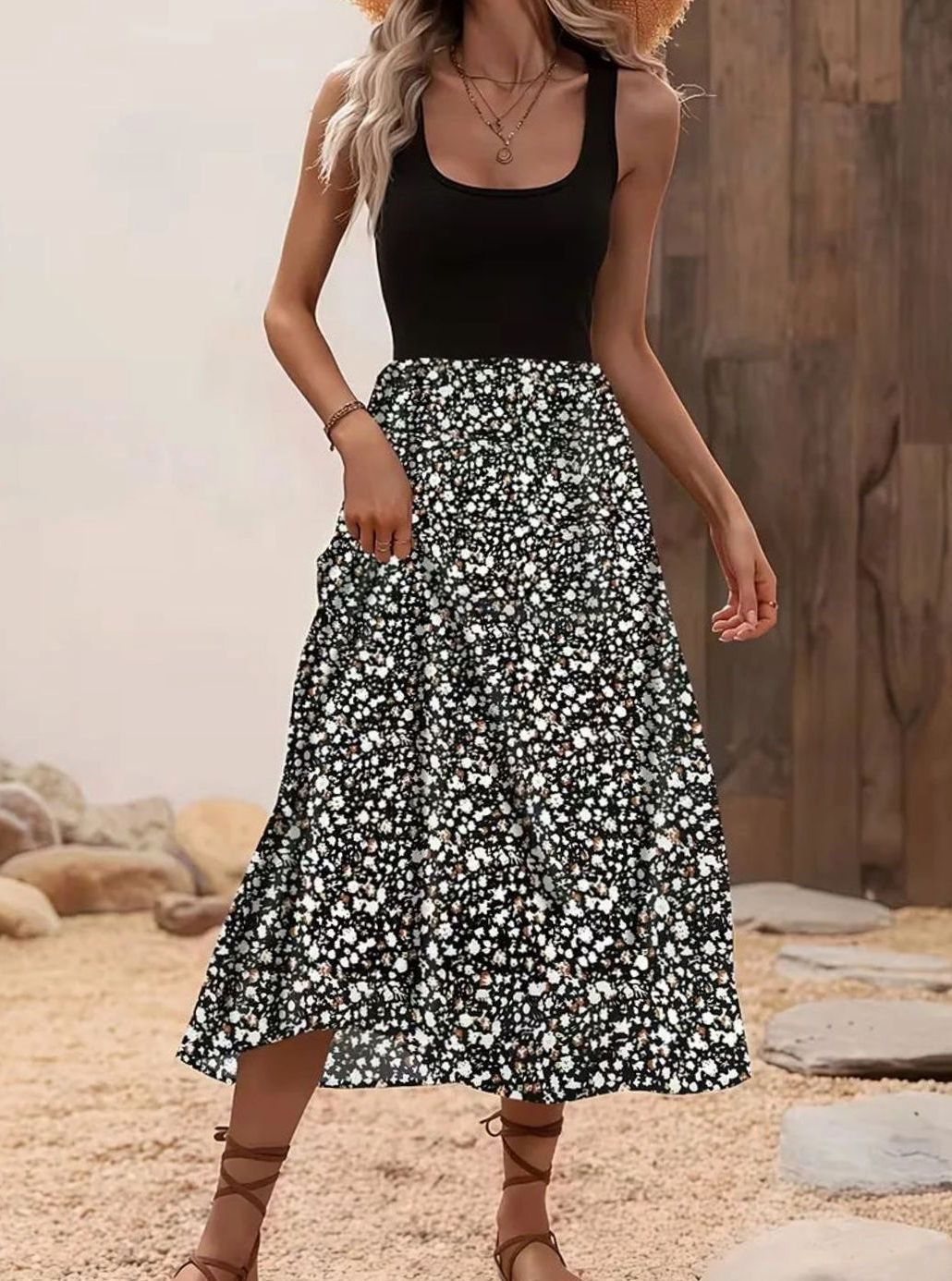 Dames Mouwloze Bloemenprint Bohemian A-lijn Maxi Jurk