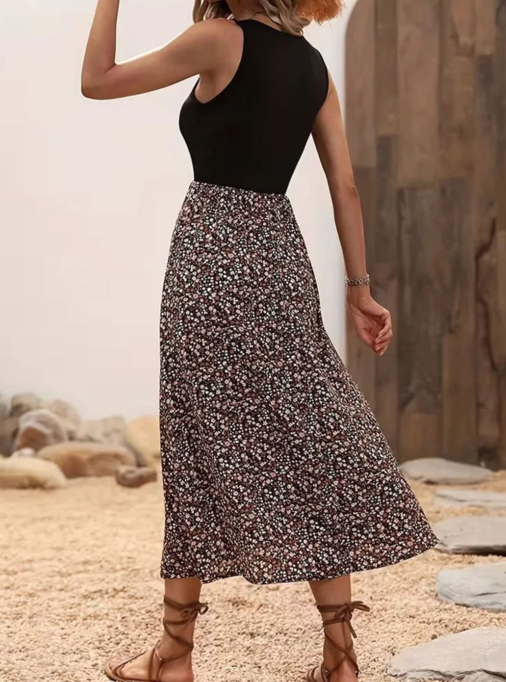 Dames Mouwloze Bloemenprint Bohemian A-lijn Maxi Jurk