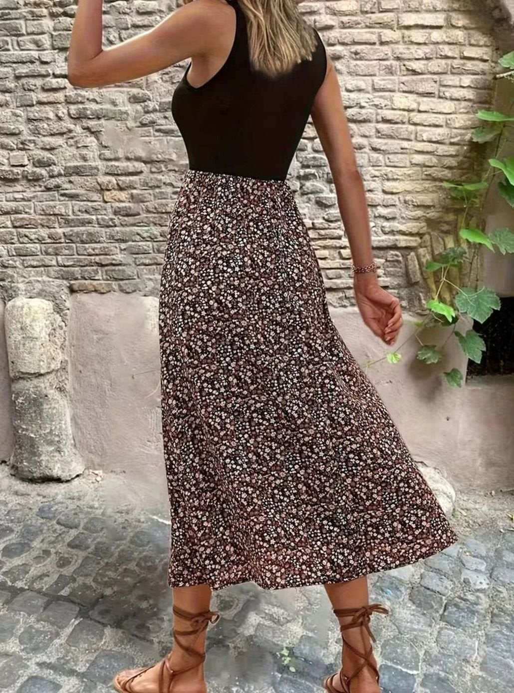 Dames Mouwloze Bloemenprint Bohemian A-lijn Maxi Jurk