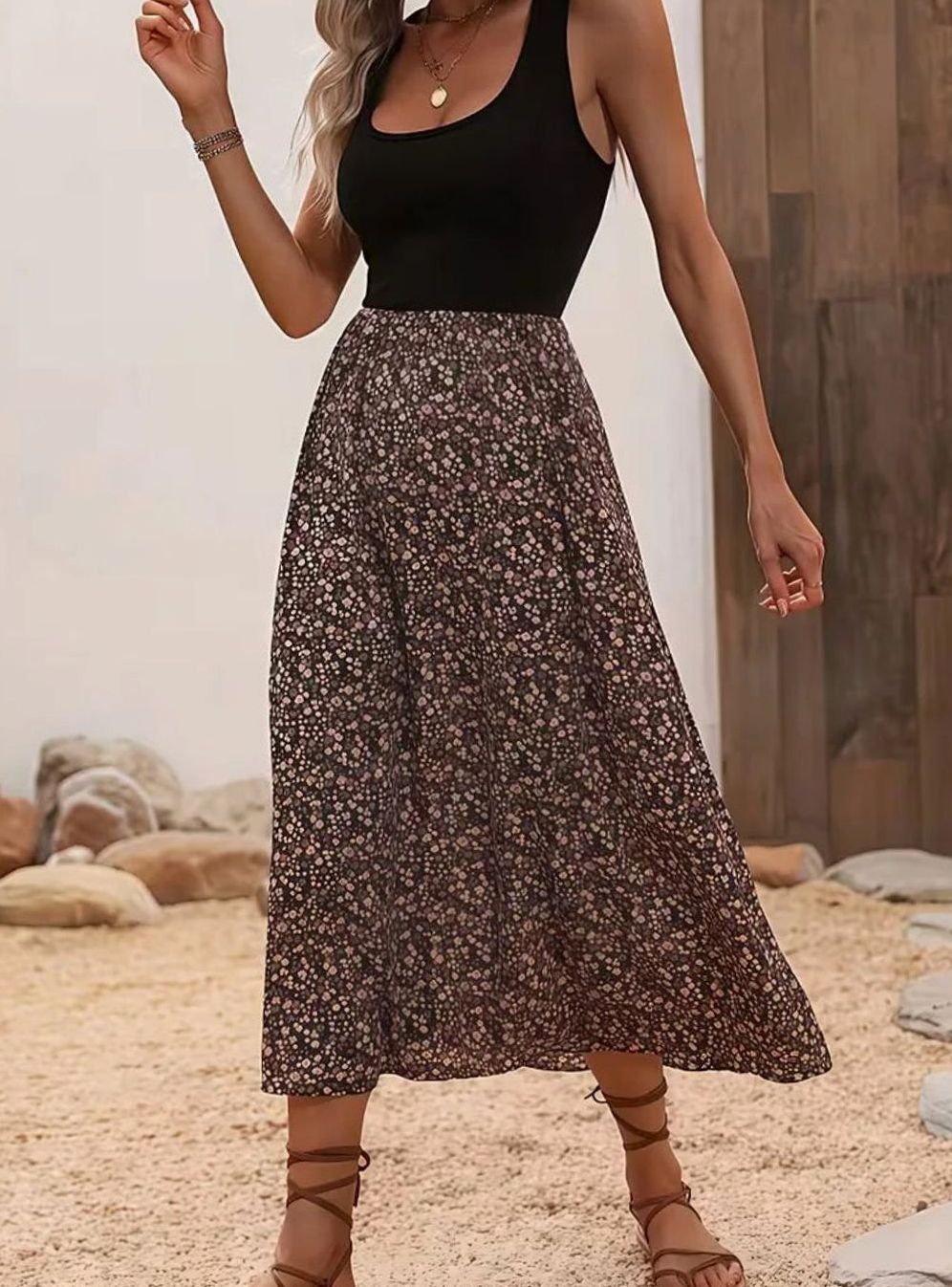 Dames Mouwloze Bloemenprint Bohemian A-lijn Maxi Jurk