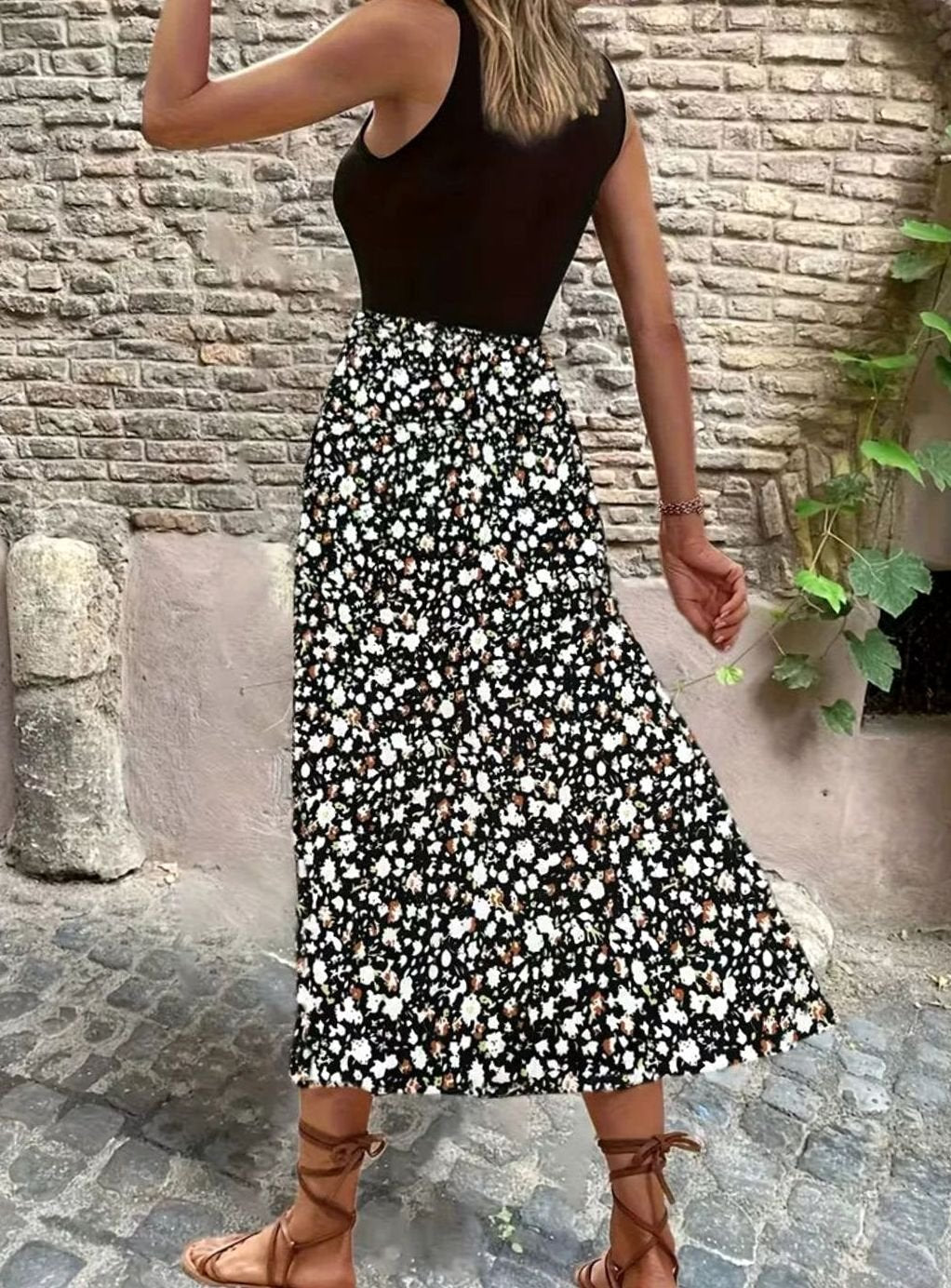 Dames Mouwloze Bloemenprint Bohemian A-lijn Maxi Jurk
