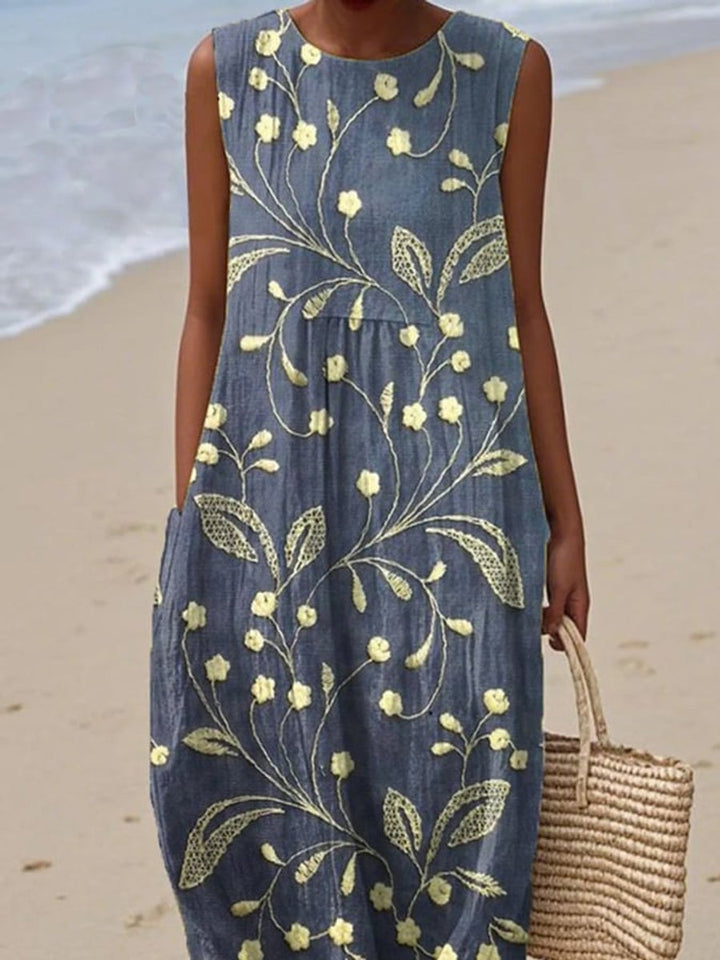 Dames Mouwloze Bloemenprint Midi Dress Luchtige Zomerjurk