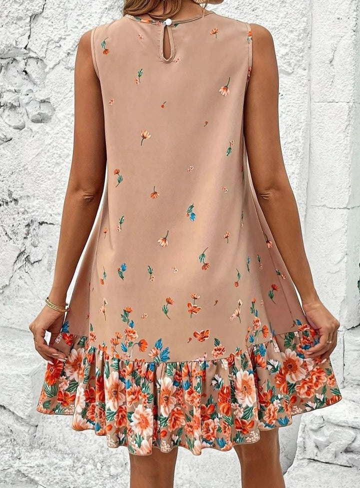 Dames Mouwloze Bloemenprint Mini Zomerjurk Ruche Zoom