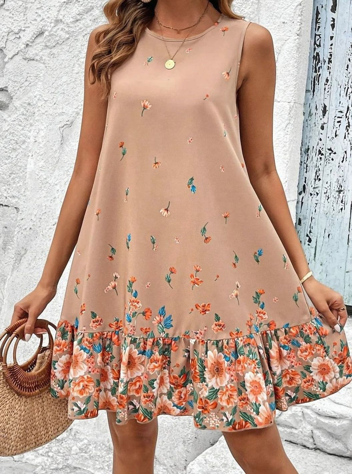 Dames Mouwloze Bloemenprint Mini Zomerjurk Ruche Zoom