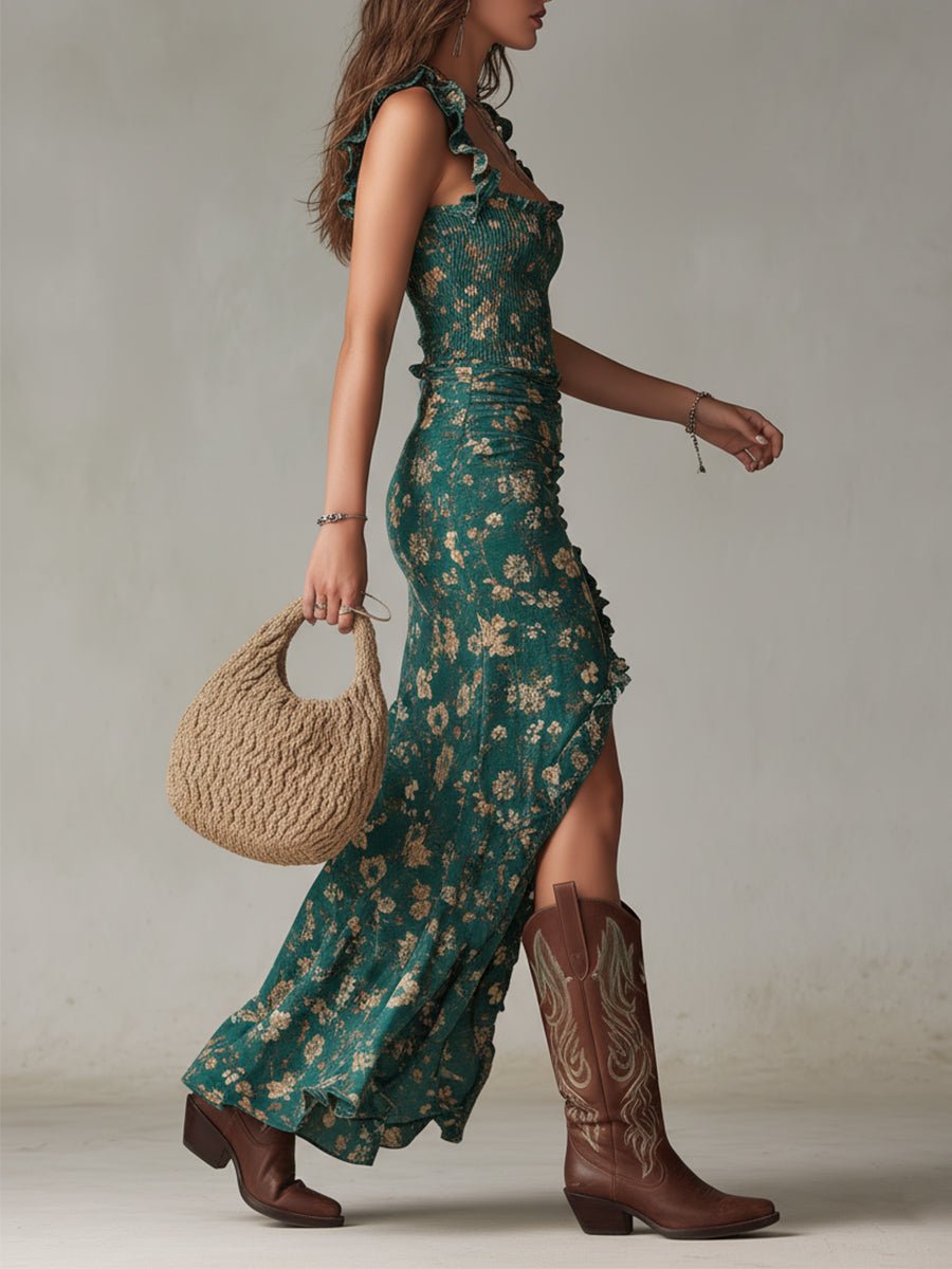Dames Mouwloze Boho Bloemen Maxi Jurk