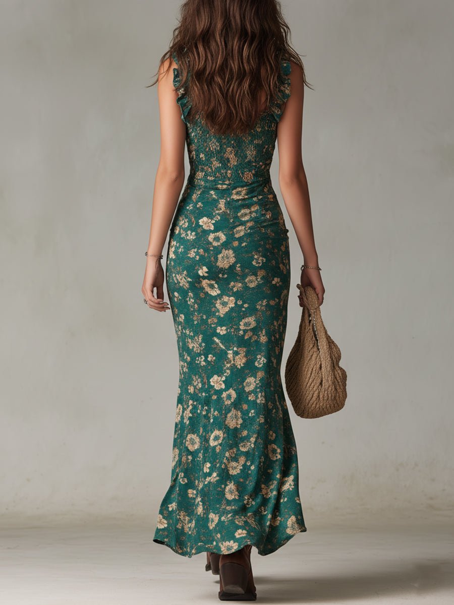 Dames Mouwloze Boho Bloemen Maxi Jurk