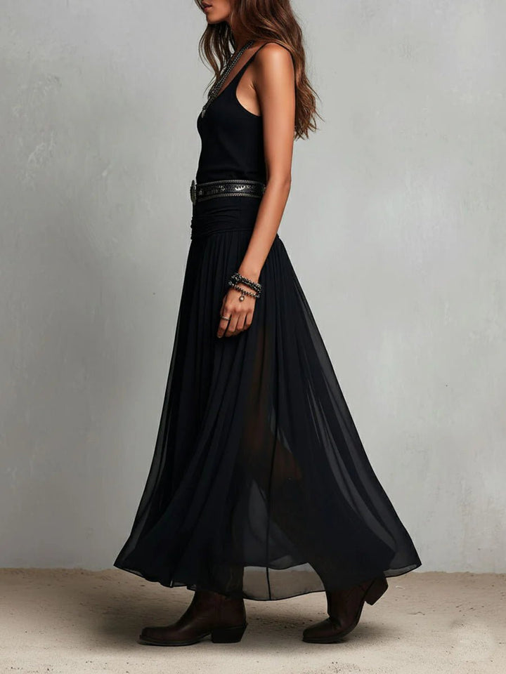 Dames Mouwloze Boho Maxi-jurk Tule Rok Westerse Riem