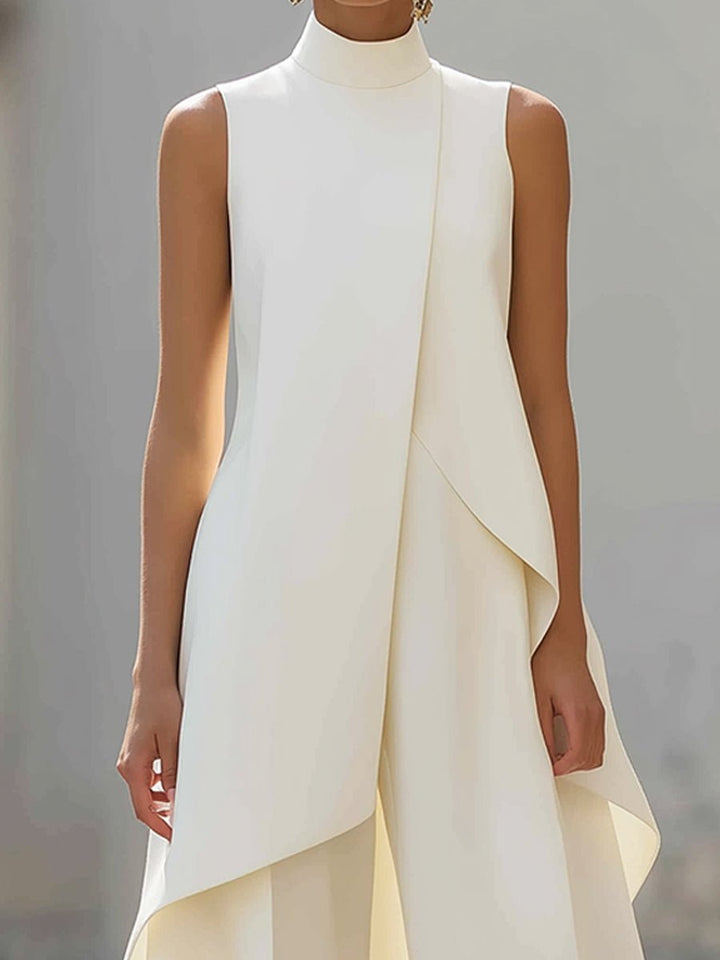 Dames Mouwloze Coltrui Asymmetrische Wide Leg Pants Set