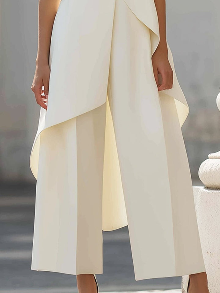 Dames Mouwloze Coltrui Asymmetrische Wide Leg Pants Set