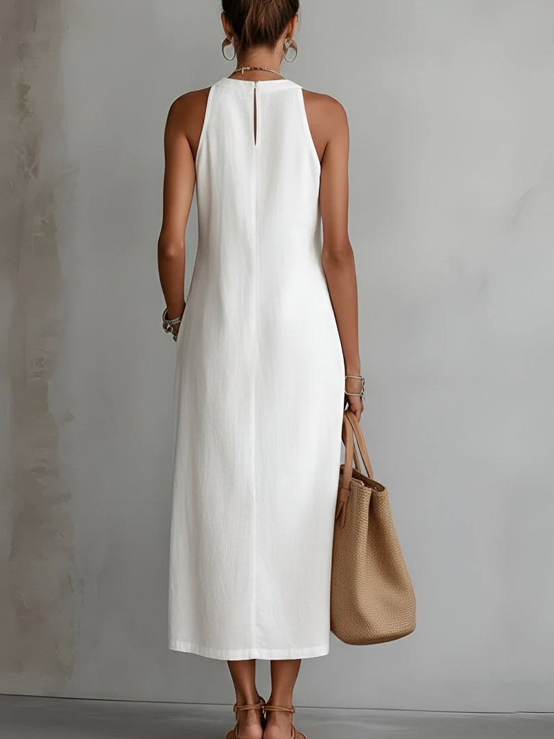 Dames Mouwloze Geborduurd Midi Jurk