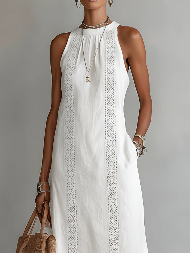 Dames Mouwloze Geborduurd Midi Jurk
