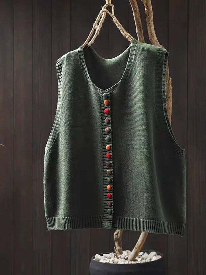 Dames Mouwloze Gebreide Vest Puffer Vest Women Ronde Hals Knoopsluiting - Groen