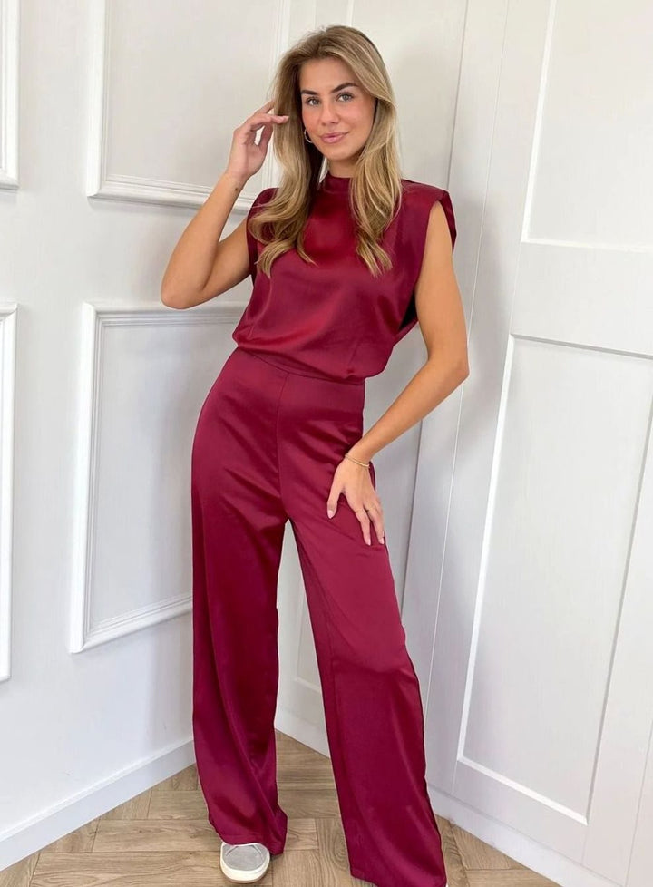 Dames Mouwloze Jumpsuit Wijde Pijpen Satijnlook Open Rug