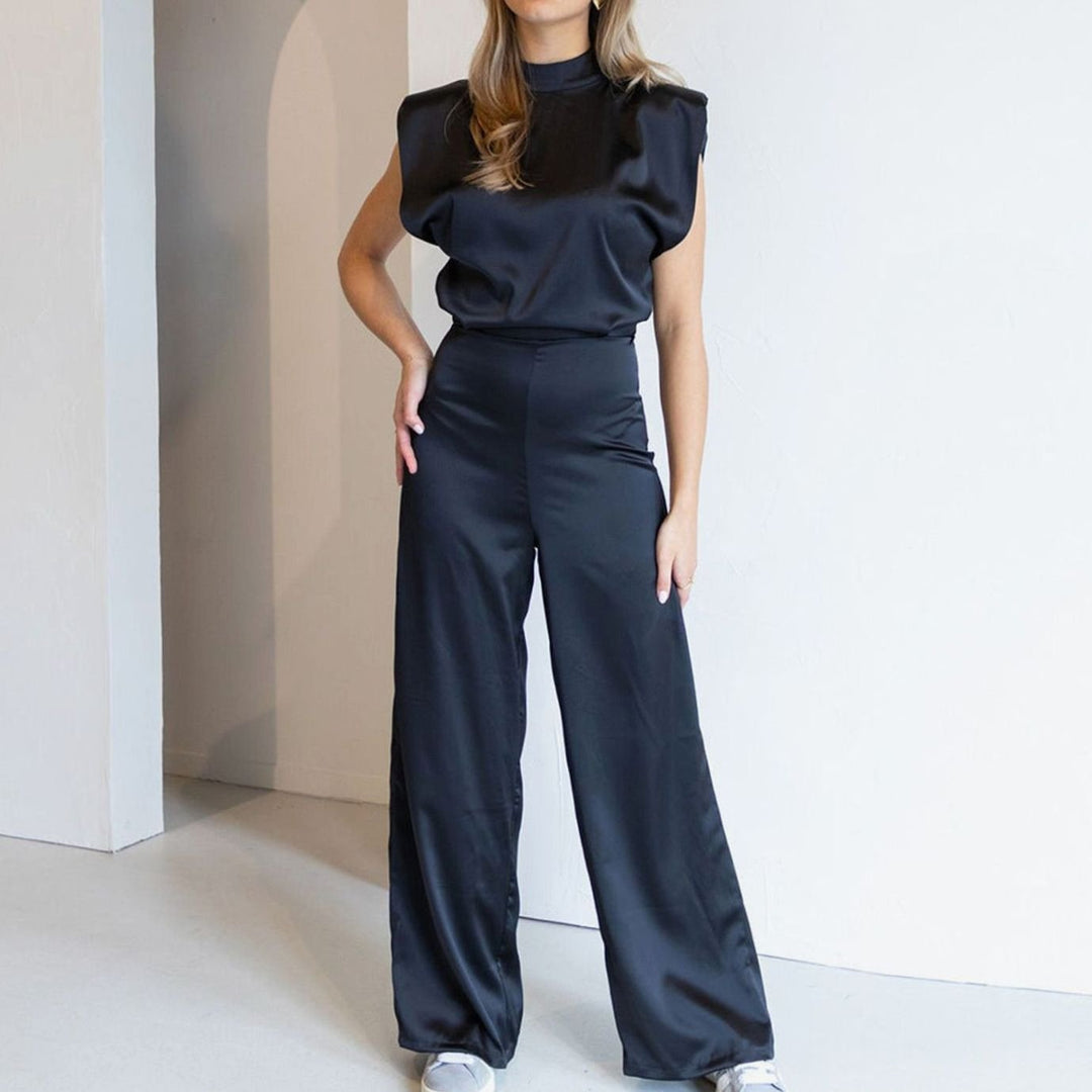 Dames Mouwloze Jumpsuit Wijde Pijpen Satijnlook Open Rug
