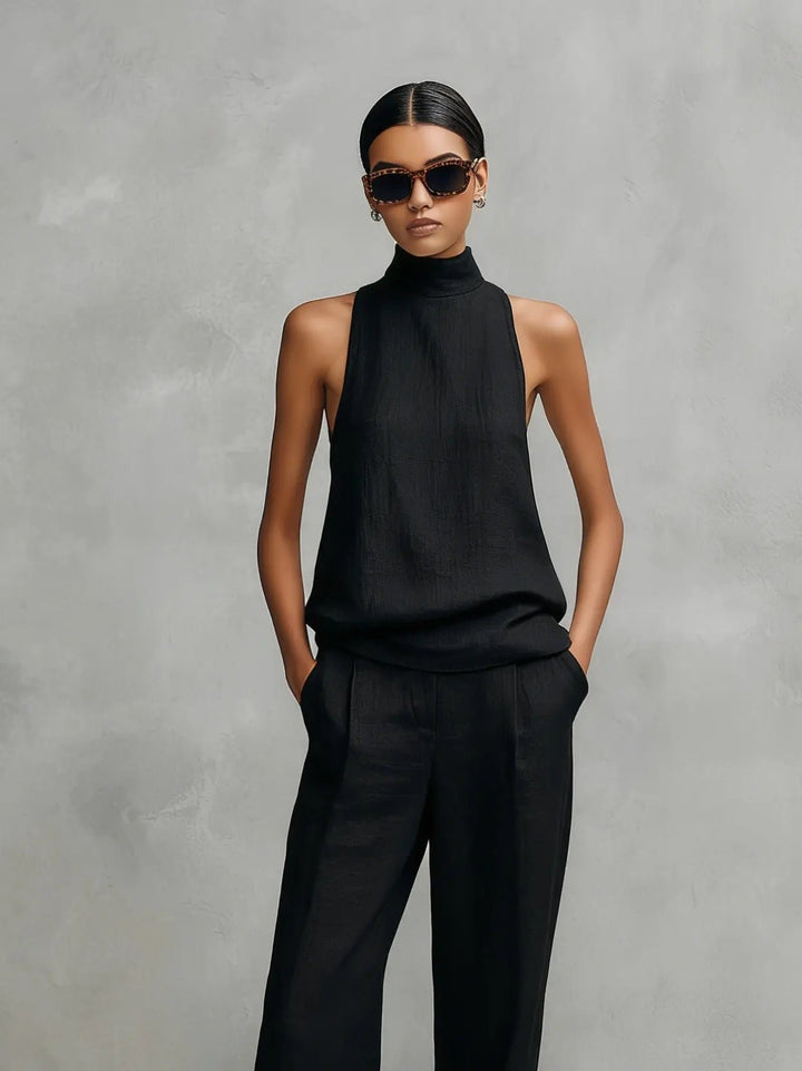 Dames Mouwloze Linnen-Katoen Top en Broek Set