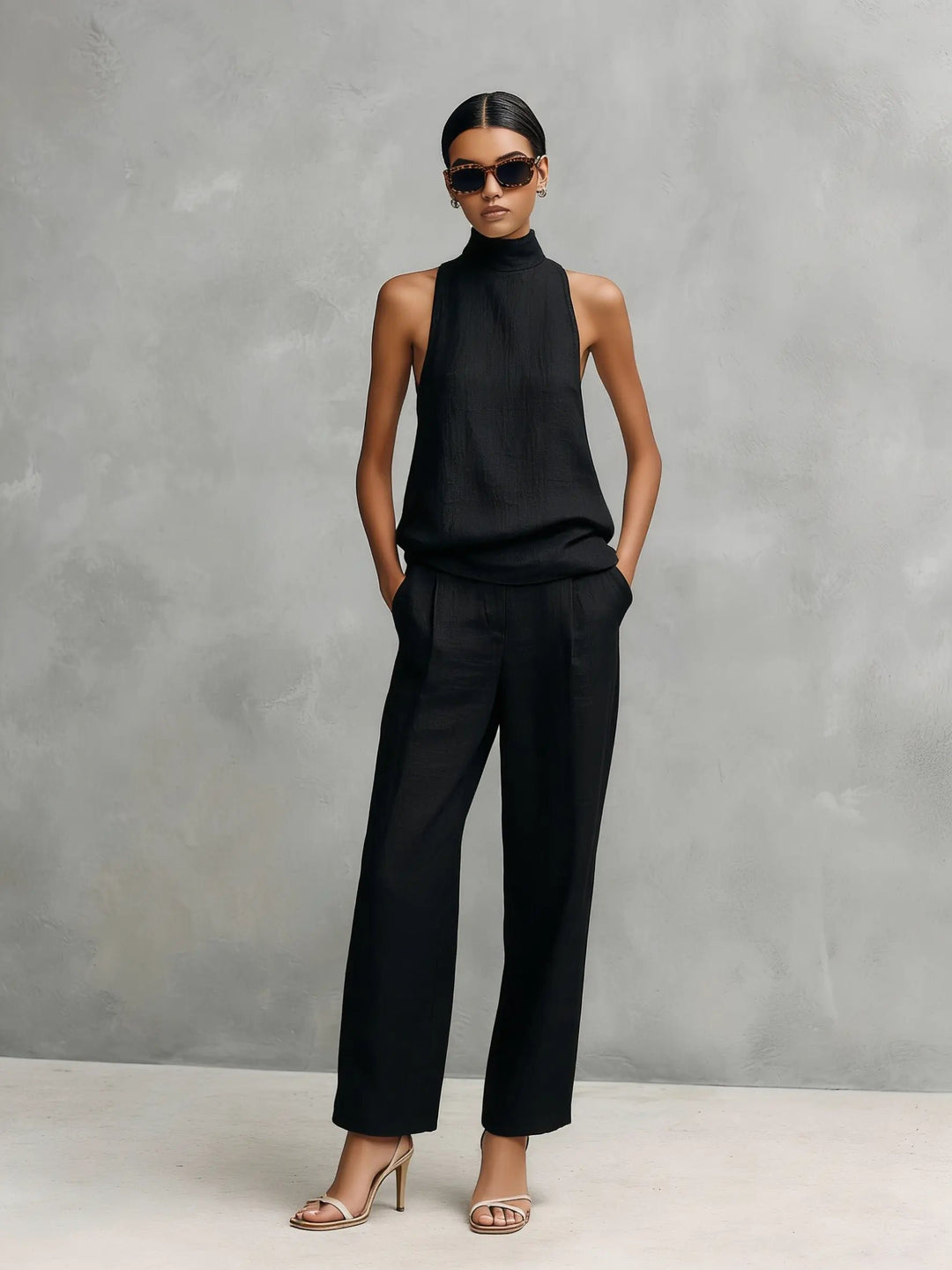 Dames Mouwloze Linnen-Katoen Top en Broek Set
