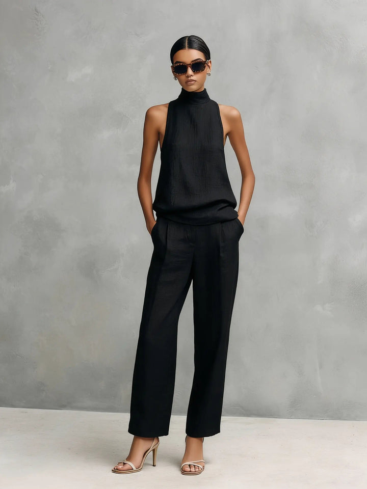 Dames Mouwloze Linnen-Katoen Top en Broek Set