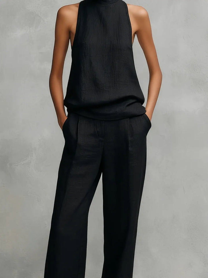 Dames Mouwloze Linnen-Katoen Top en Broek Set