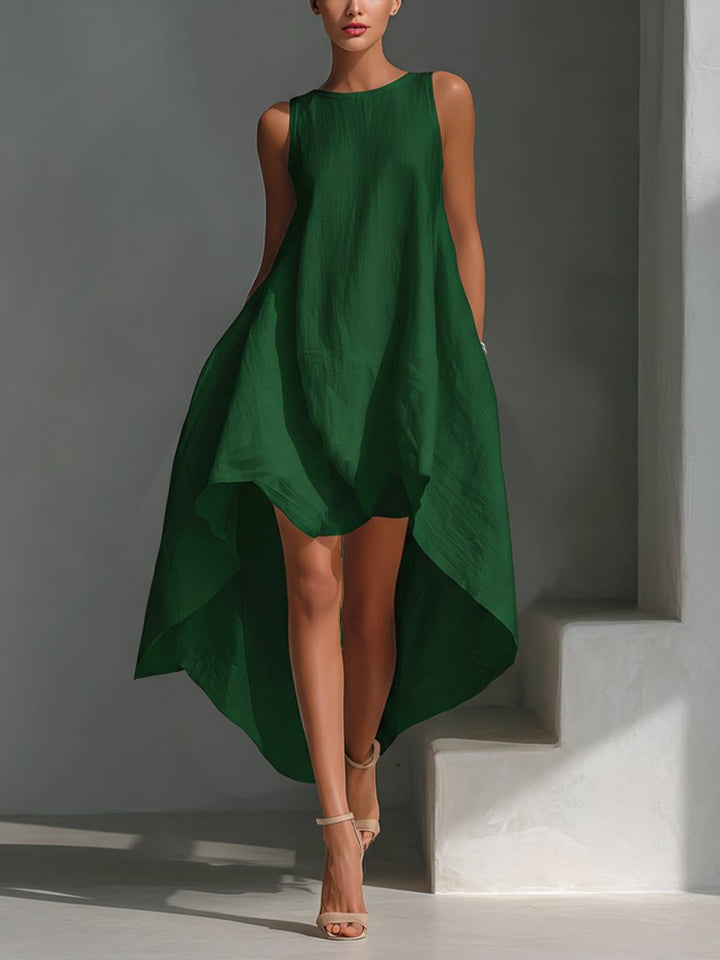 Dames Mouwloze Linnen Midi-jurk Asymmetrische Zoom - Green