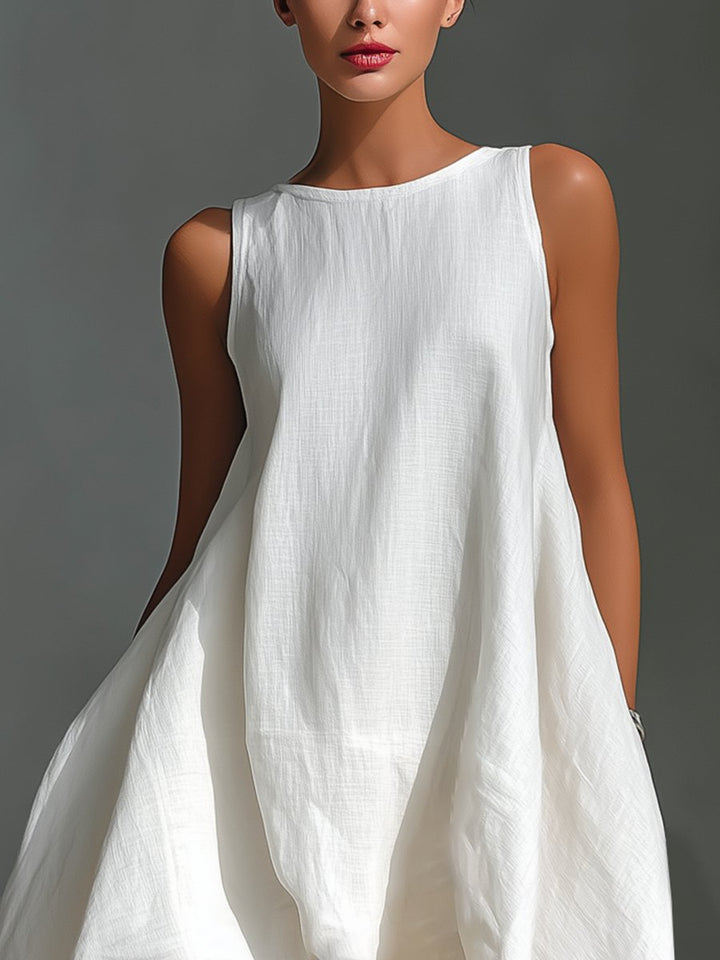 Dames Mouwloze Linnen Midi-jurk Asymmetrische Zoom