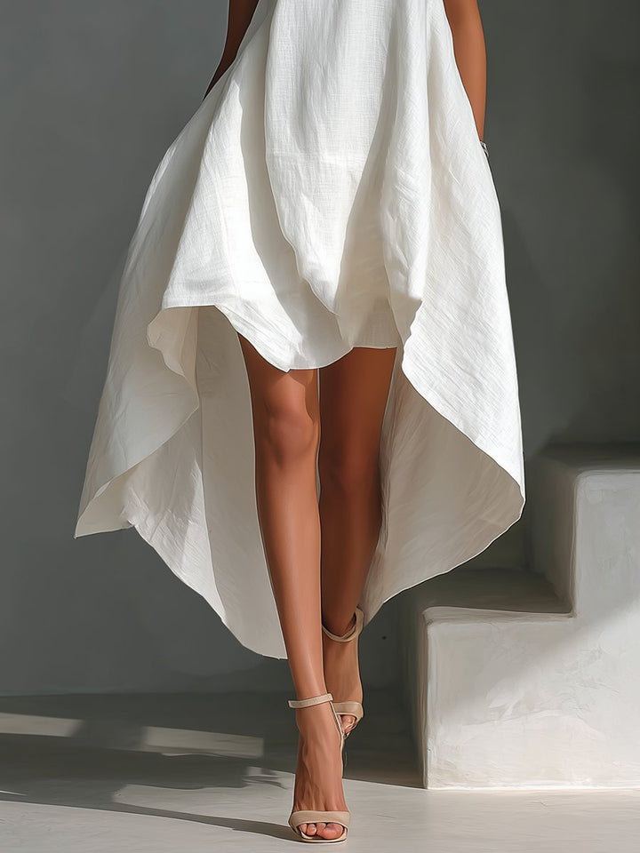 Dames Mouwloze Linnen Midi-jurk Asymmetrische Zoom