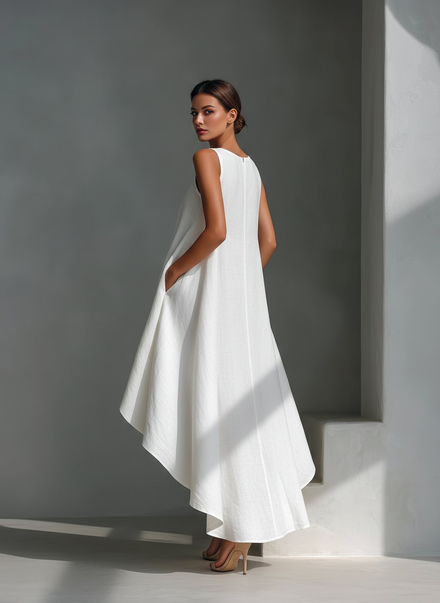 Dames Mouwloze Linnen Midi-jurk Asymmetrische Zoom