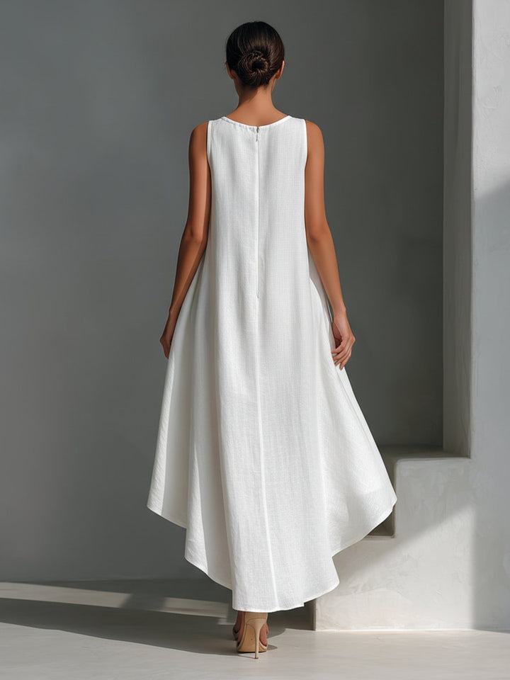 Dames Mouwloze Linnen Midi-jurk Asymmetrische Zoom