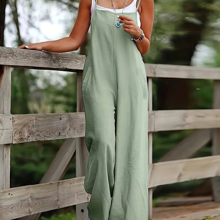 Dames Mouwloze Linnen Wide Leg Jumpsuit Tuinbroek - Light Green
