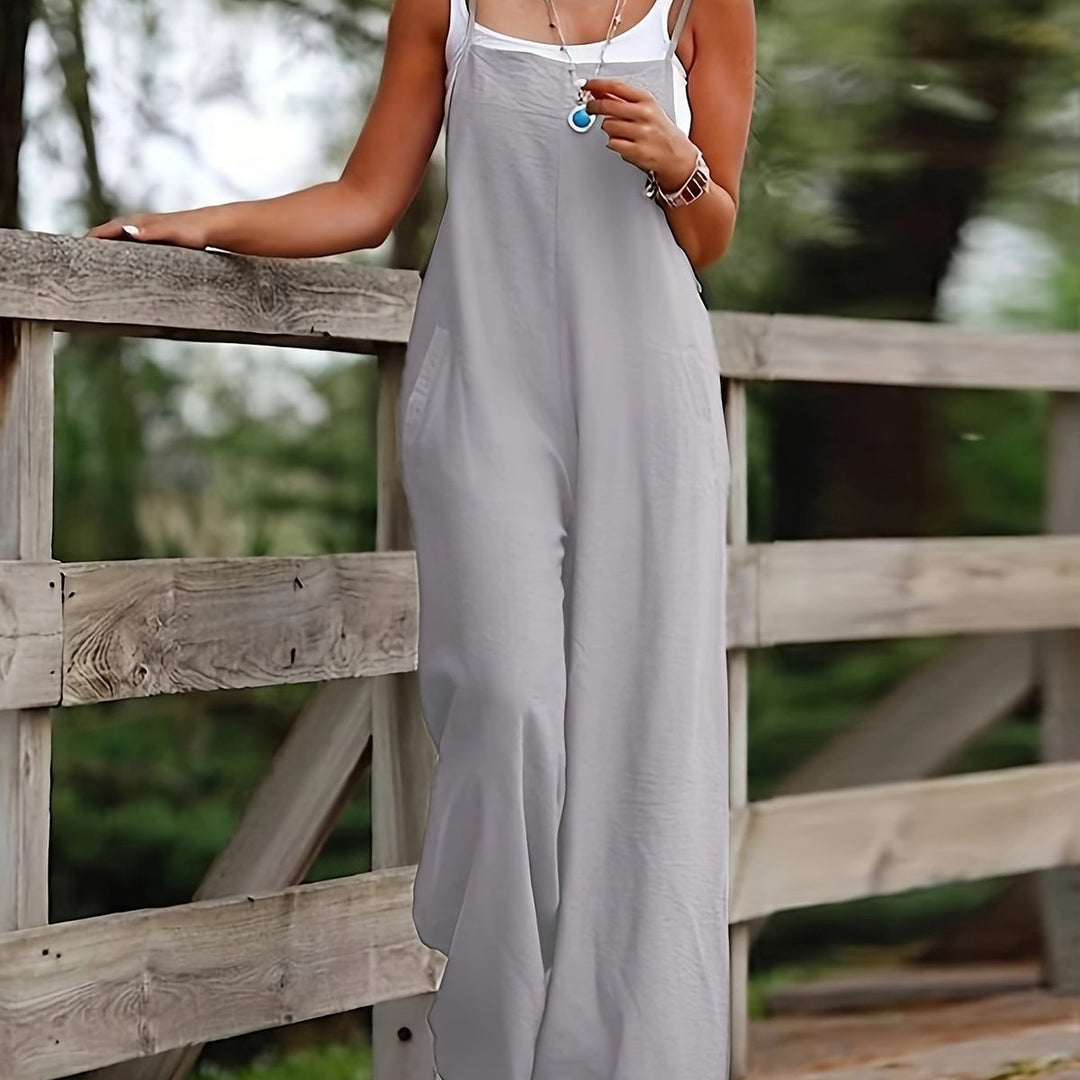 Dames Mouwloze Linnen Wide Leg Jumpsuit Tuinbroek - Silvery Grey