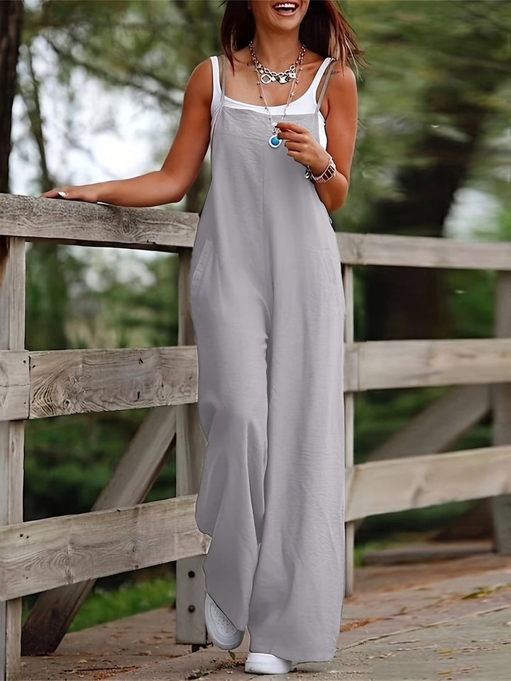 Dames Mouwloze Linnen Wide Leg Jumpsuit Tuinbroek