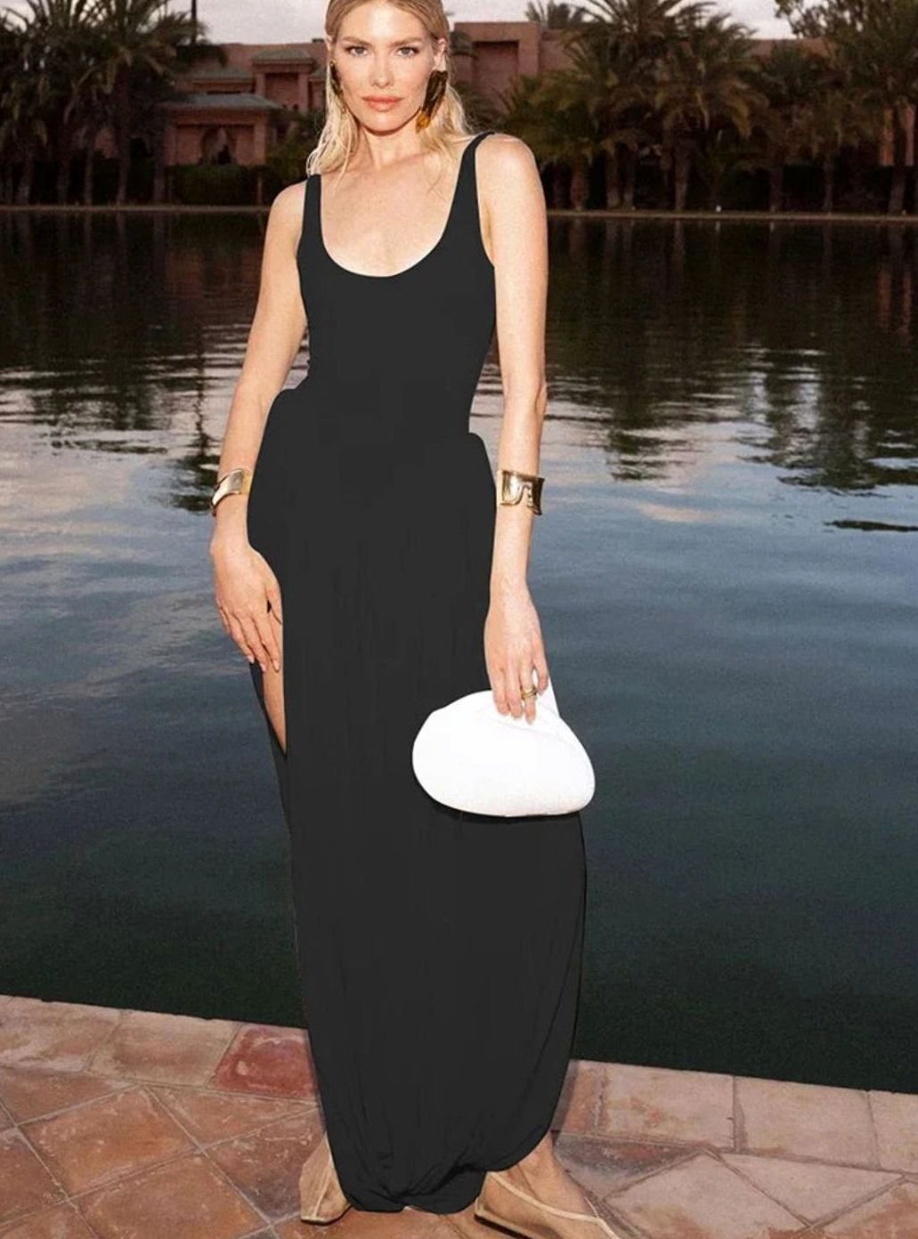 Dames Mouwloze Maxi Avondjurk Asymmetrische Hoge Split Gala