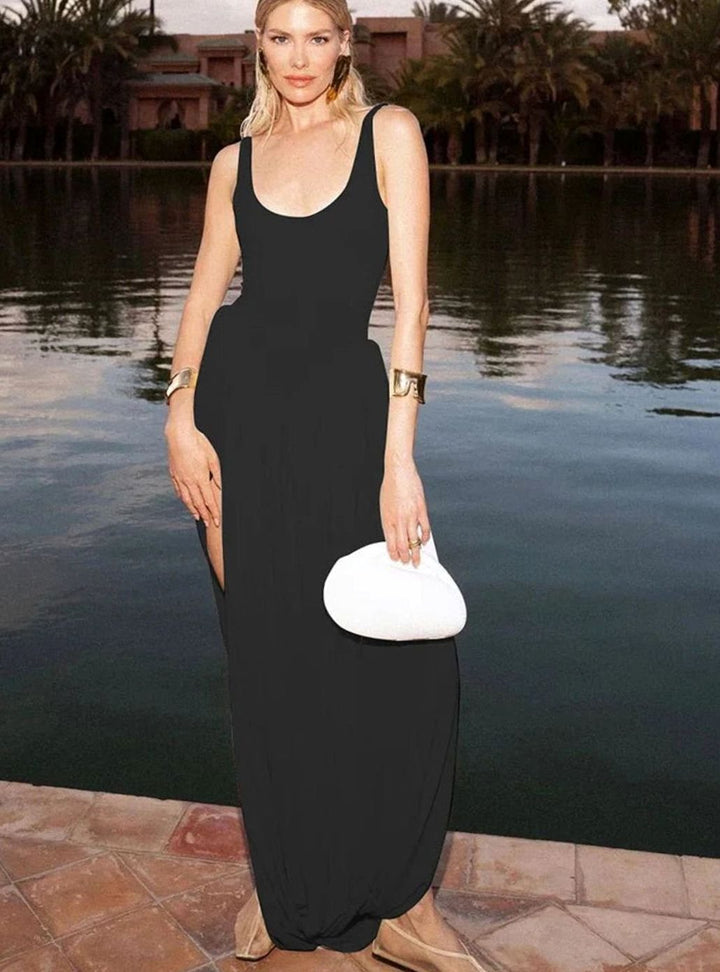 Dames Mouwloze Maxi Avondjurk Asymmetrische Hoge Split Gala