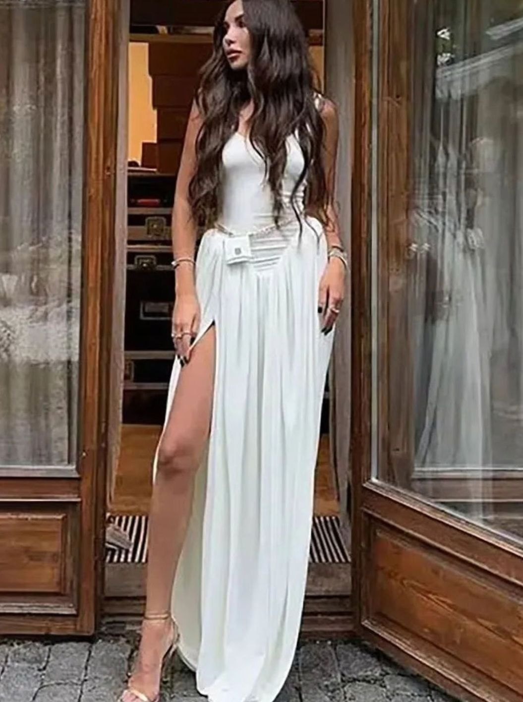 Dames Mouwloze Maxi Avondjurk Asymmetrische Hoge Split Gala