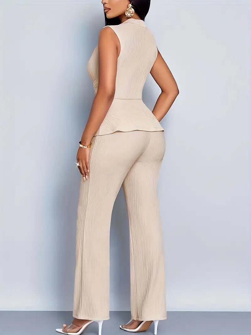 Dames Mouwloze Peplum Top Uitlopende Broek Tweedelige Set