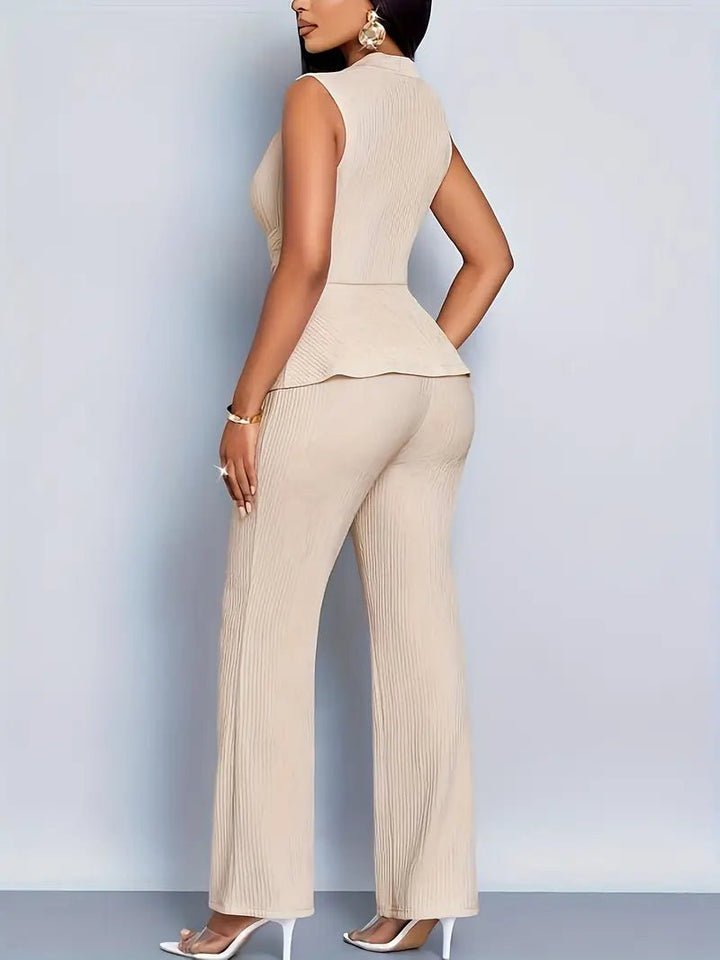 Dames Mouwloze Peplum Top Uitlopende Broek Tweedelige Set