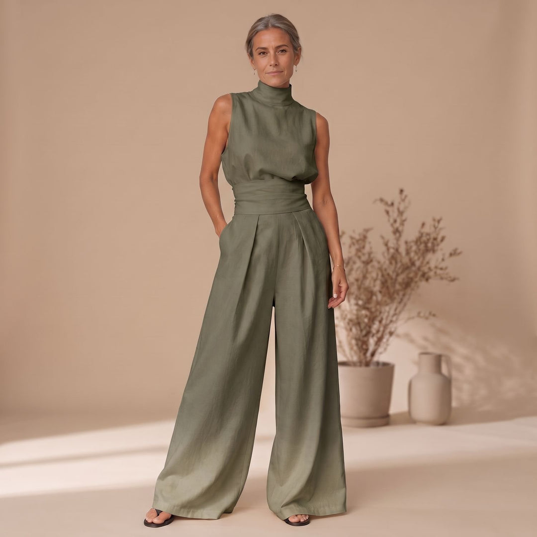 Dames Mouwloze Tweedelige Set Wide-Leg Broek Hoge Taille - Groen