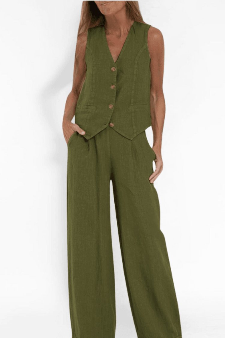 Dames Mouwloze Wide-Leg Two-Piece Set - Green