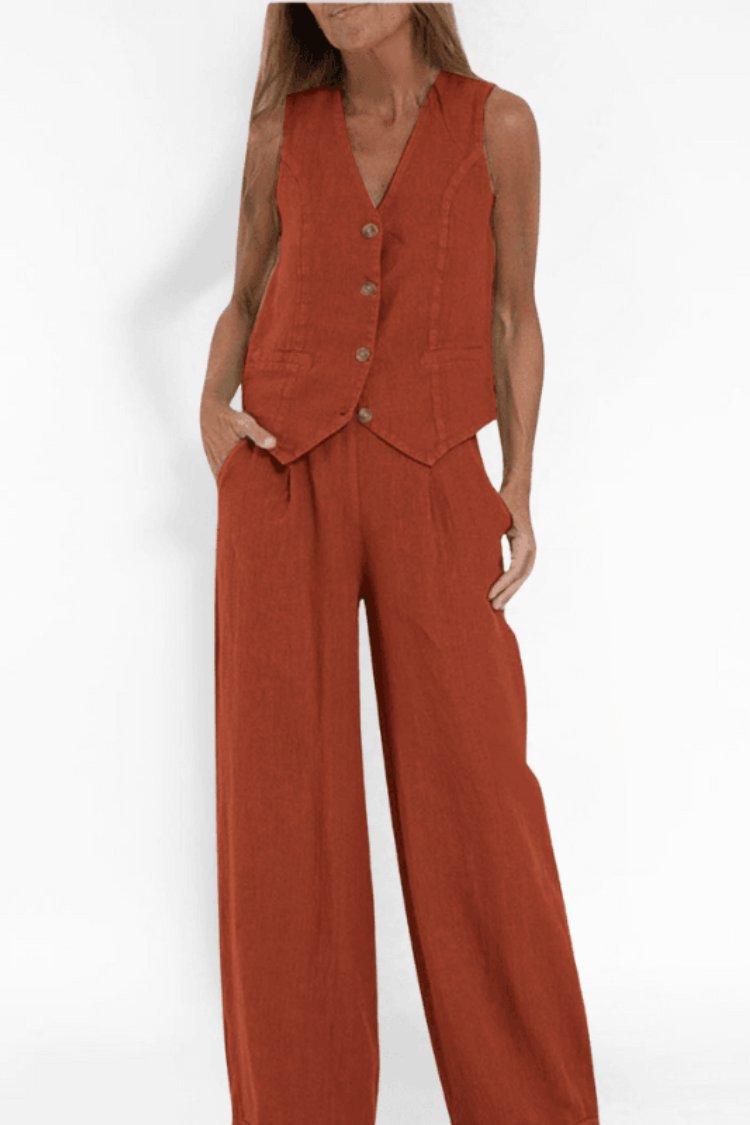 Dames Mouwloze Wide-Leg Two-Piece Set - Orange