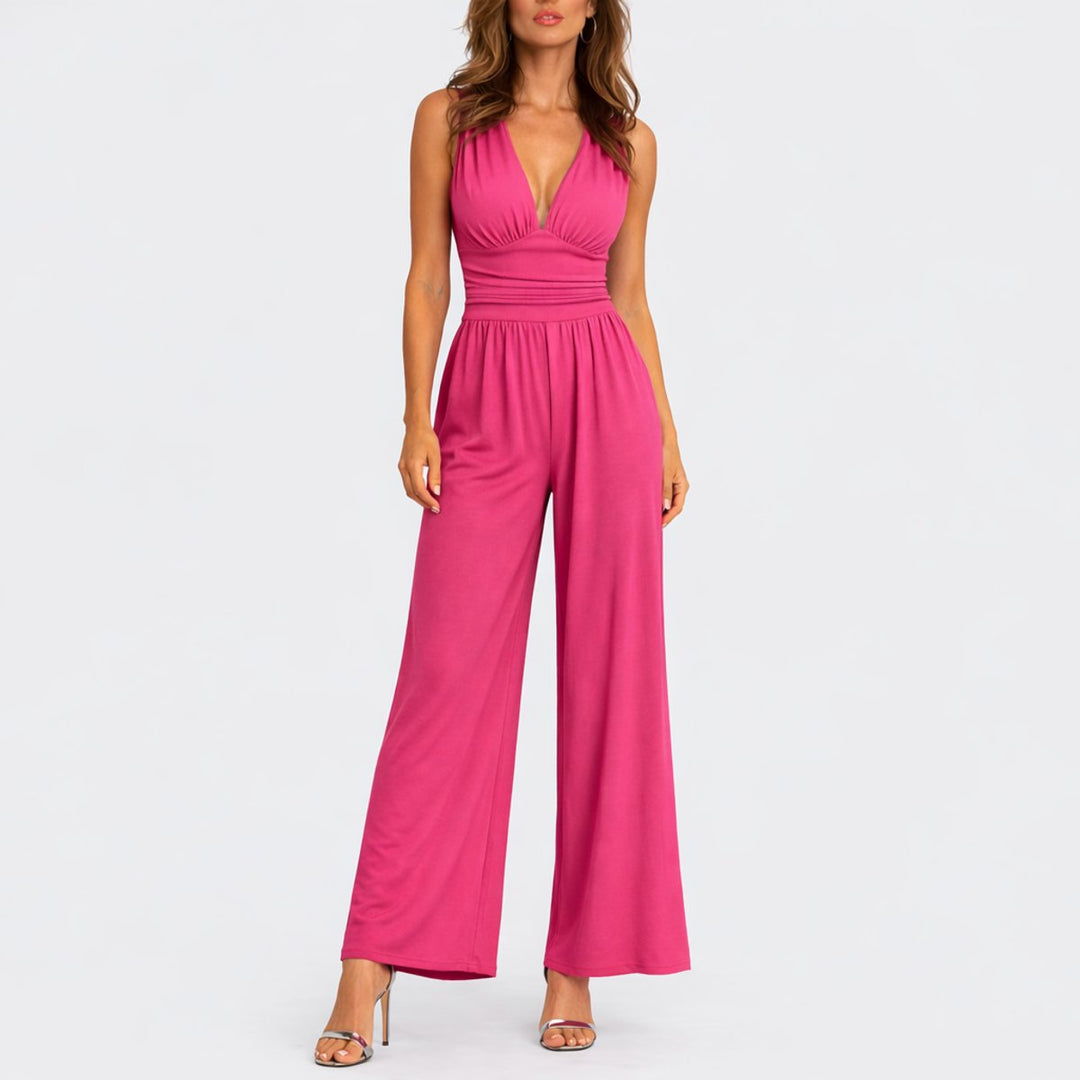 Dames Mouwloze Wide-Leg V-hals Jumpsuit - Roze