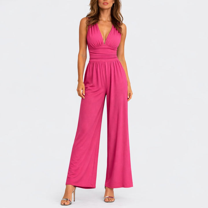 Dames Mouwloze Wide-Leg V-hals Jumpsuit - Roze