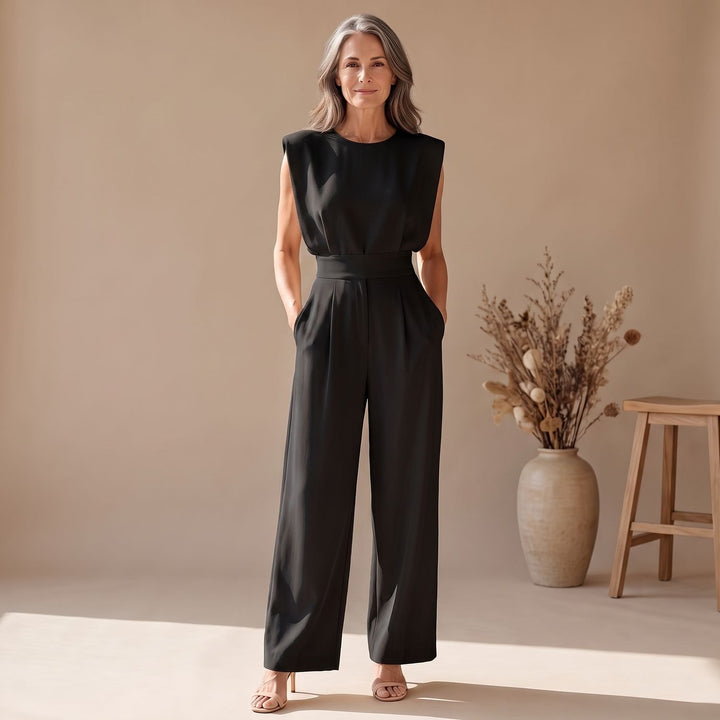 Dames Mouwloze Wijdbeens Jumpsuit met Hoge Taille - Zwart
