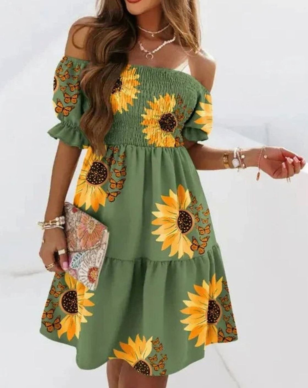 Dames Off-Shoulder Bloemenprint Mini Zomerjurk - Stijl 4