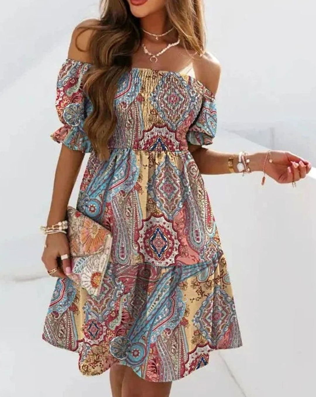Dames Off-Shoulder Bloemenprint Mini Zomerjurk - Stijl 8