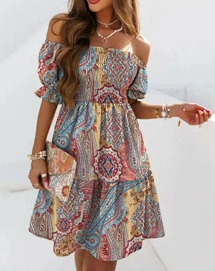 Dames Off-Shoulder Bloemenprint Mini Zomerjurk - Stijl 8