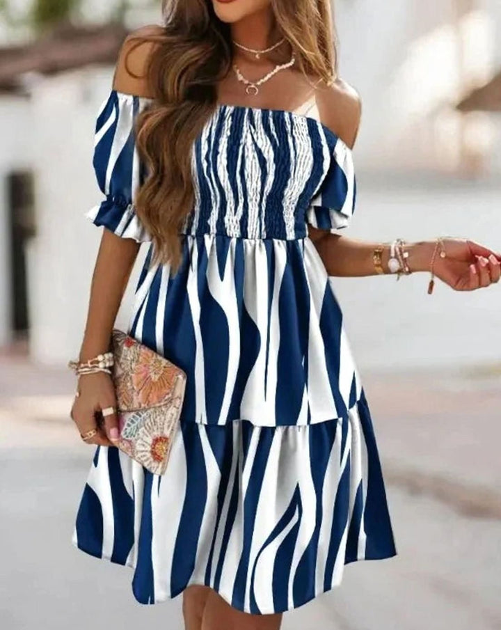 Dames Off-Shoulder Bloemenprint Mini Zomerjurk - Stijl 7