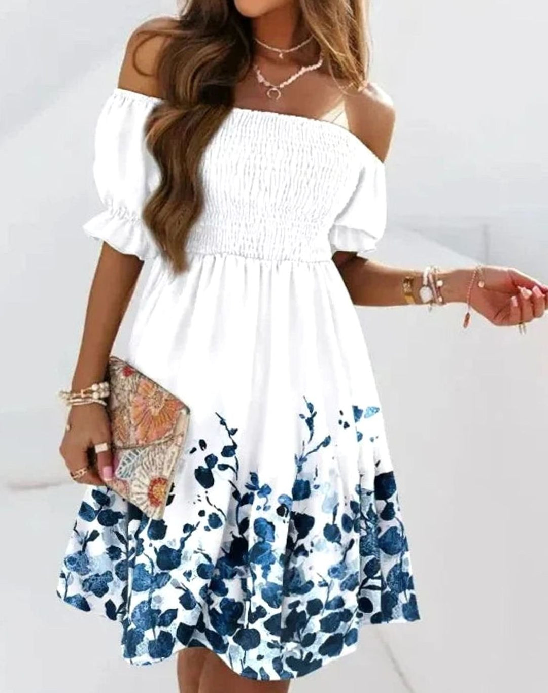 Dames Off-Shoulder Bloemenprint Mini Zomerjurk