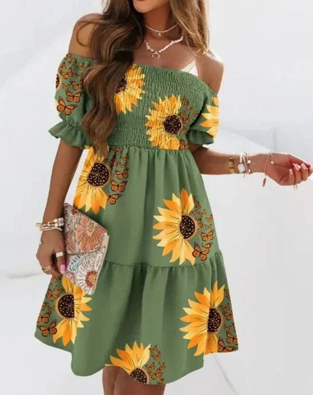 Dames Off-Shoulder Bloemenprint Mini Zomerjurk