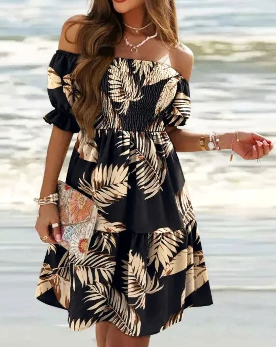 Dames Off-Shoulder Bloemenprint Mini Zomerjurk - Stijl 2