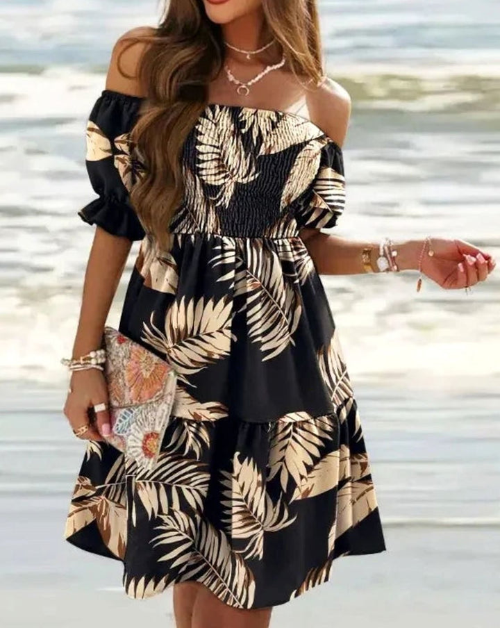Dames Off-Shoulder Bloemenprint Mini Zomerjurk - Stijl 2