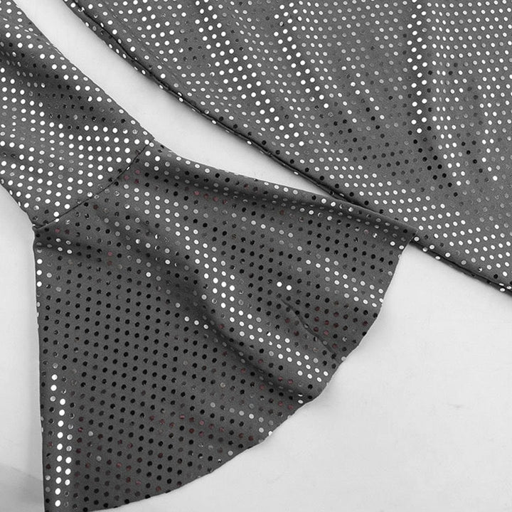 Dames Off-Shoulder Glitter Maxi Feestjurk met Uitlopende Mouwen